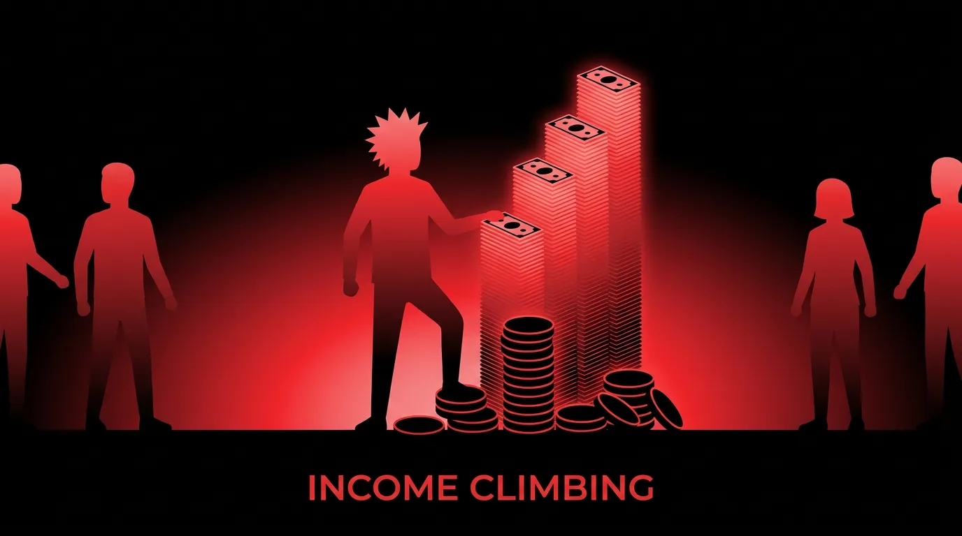 Rockstar developer silhouette weighing a stack of salary numbers against a glowing red...