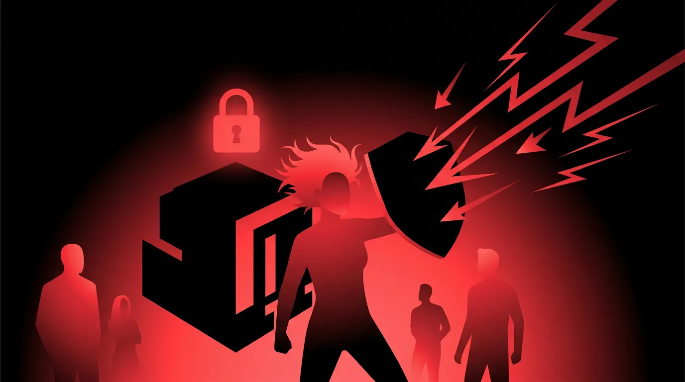Developer shielding a glowing AI model core from digital attacks