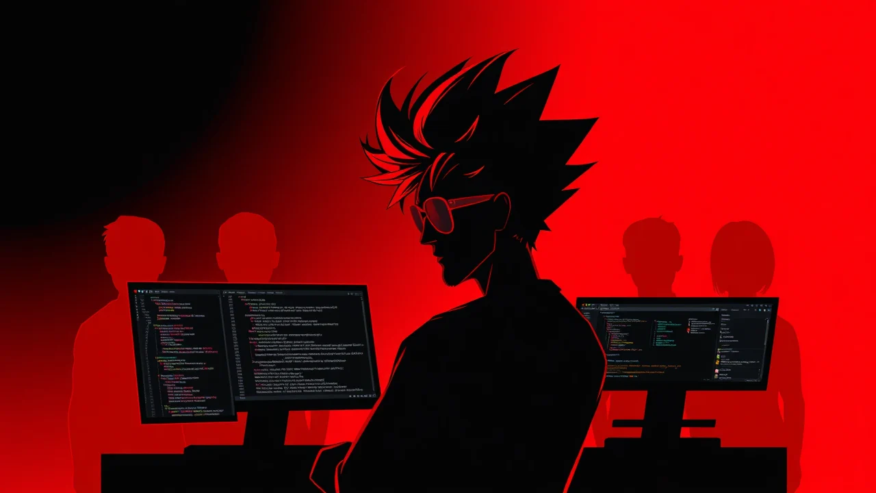 Rockstar developer comparing coding fonts across multiple glowing editor screens
