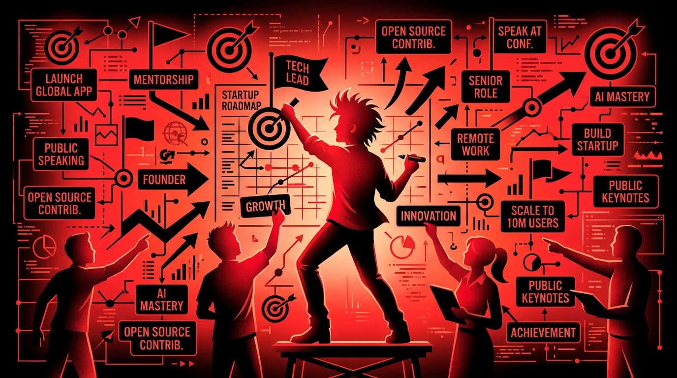 Software engineer writing down specific career goals and development milestones