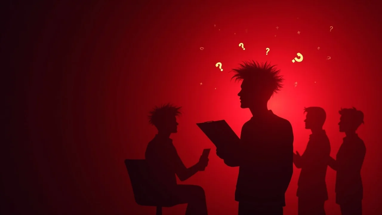 Rockstar developer confidently answering behavioral interview questions with floating star icons