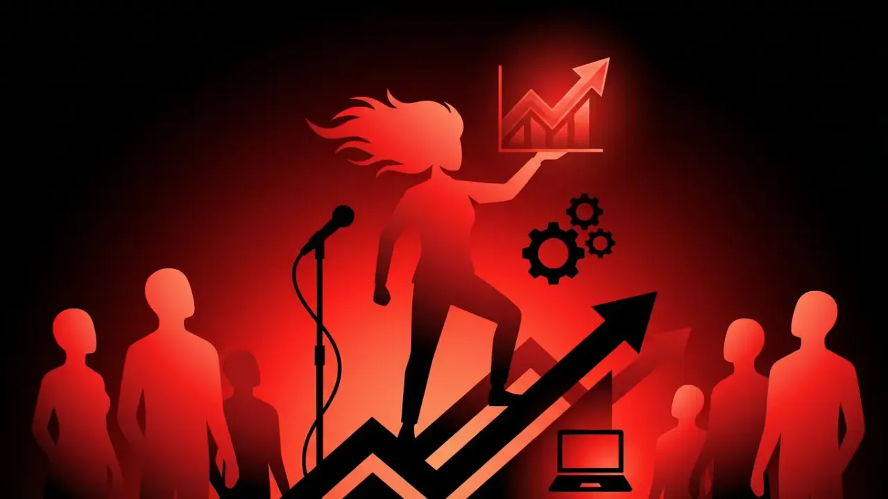 Developer career growth concept with red and black duotone illustration
