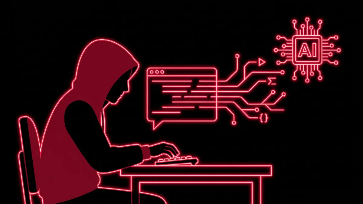 Developer writing structured instructions into a chat window that branch into an AI chip