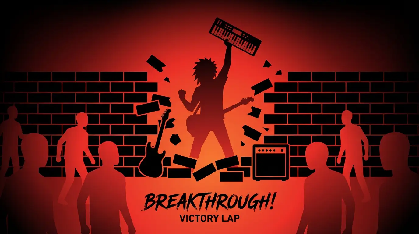 Software developer breaking through career barriers with glowing red energy