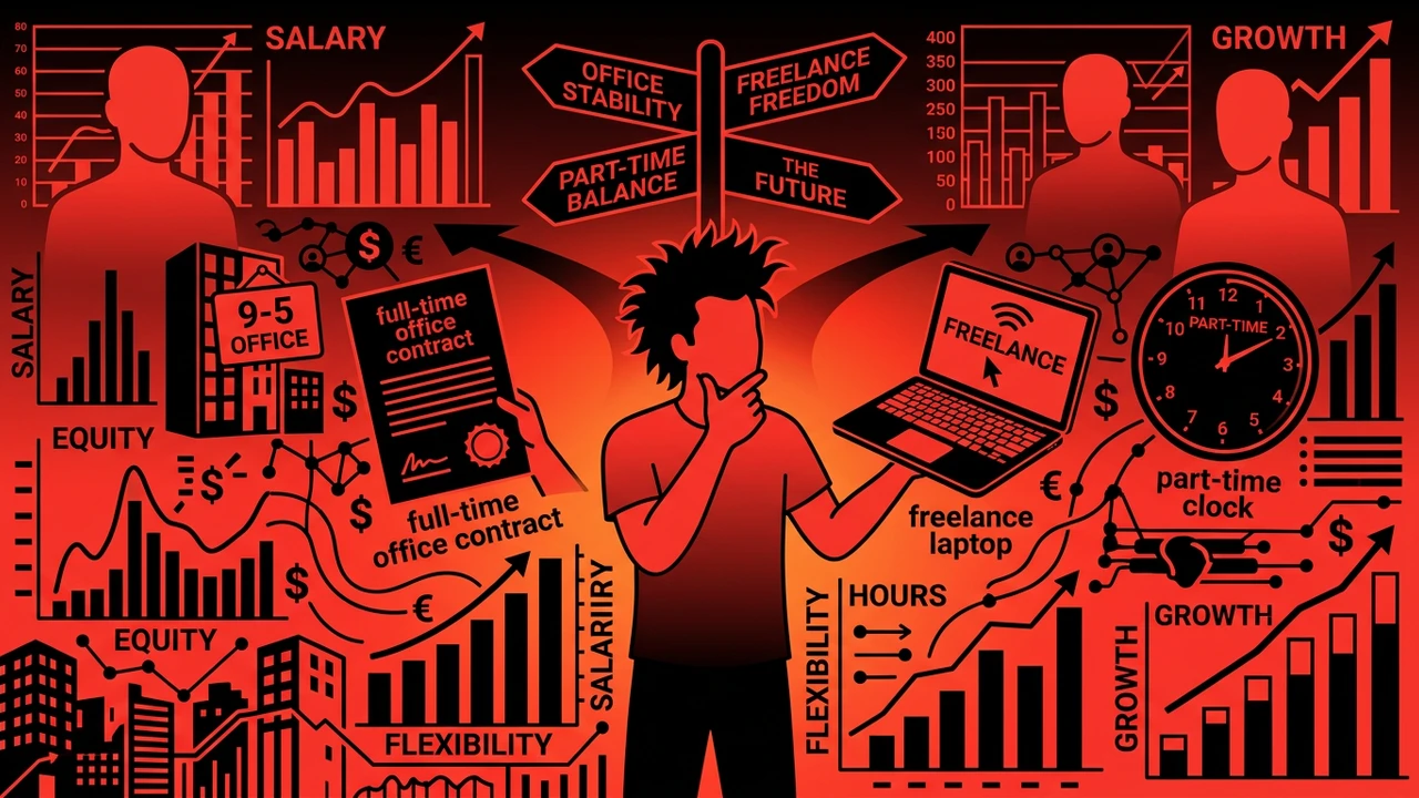 Rockstar developer comparing full-time freelance and part-time compensation paths