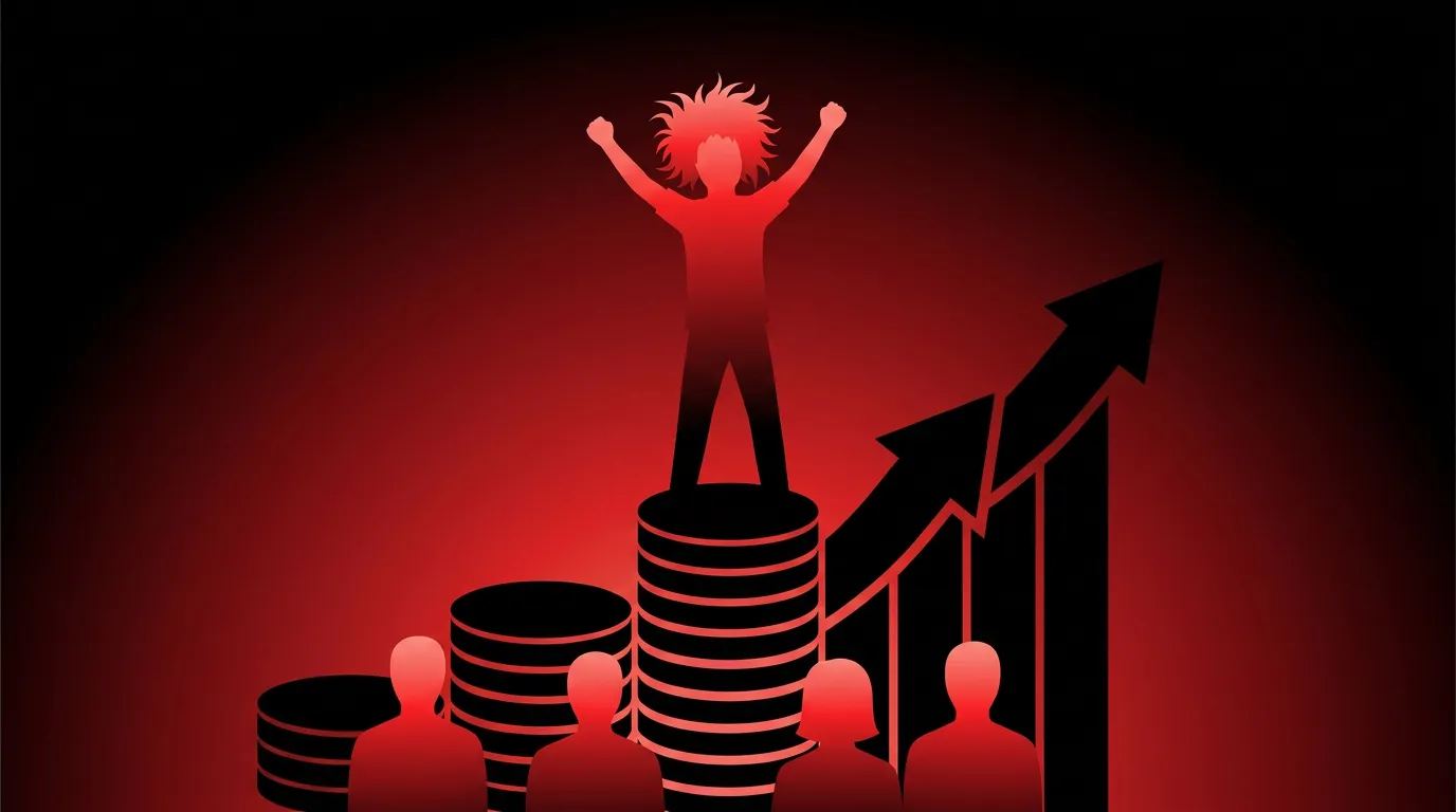 Rockstar developer silhouette climbing a glowing red Super Intelligence salary ladder